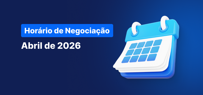 Calendário sobre um fundo azul, com o texto a branco "Horários de Negociação – Abril de 2026".