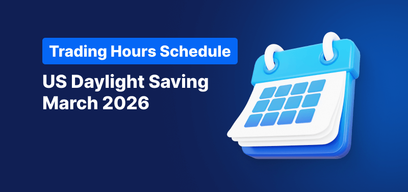 Calendar on a blue background, white text reads "US Daylight Saving March 2026".